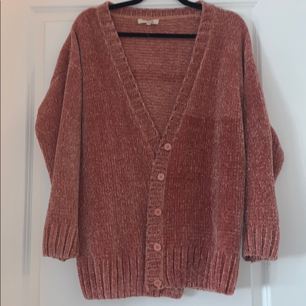 OVERSIZED PEACH CHENILLE CARDIGAN